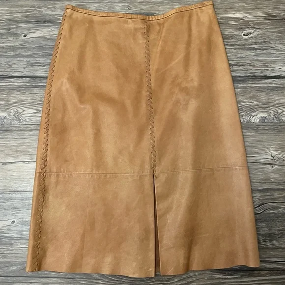 Banana Republic Genuine Leather Pencil Skirt Tan Size 6 - Picture 1 of 4